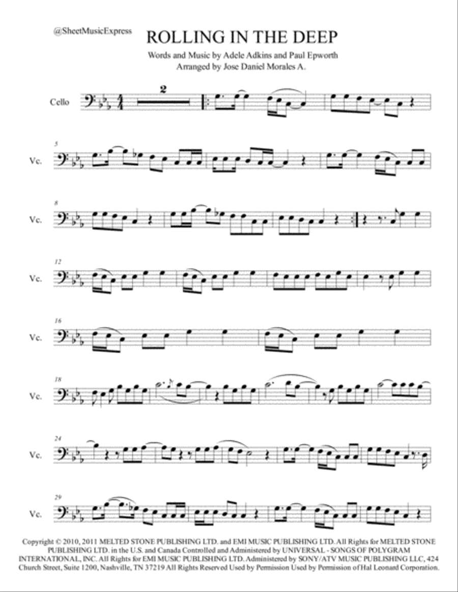Rolling In The Deep Cello Solo scores gallery preview page 1