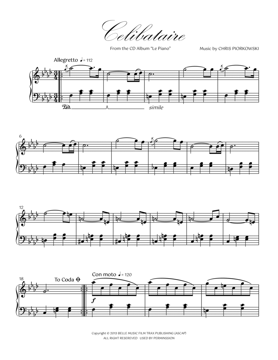 CELIBATAIRE CELIBATAIRE Piano Solo scores gallery preview page 1