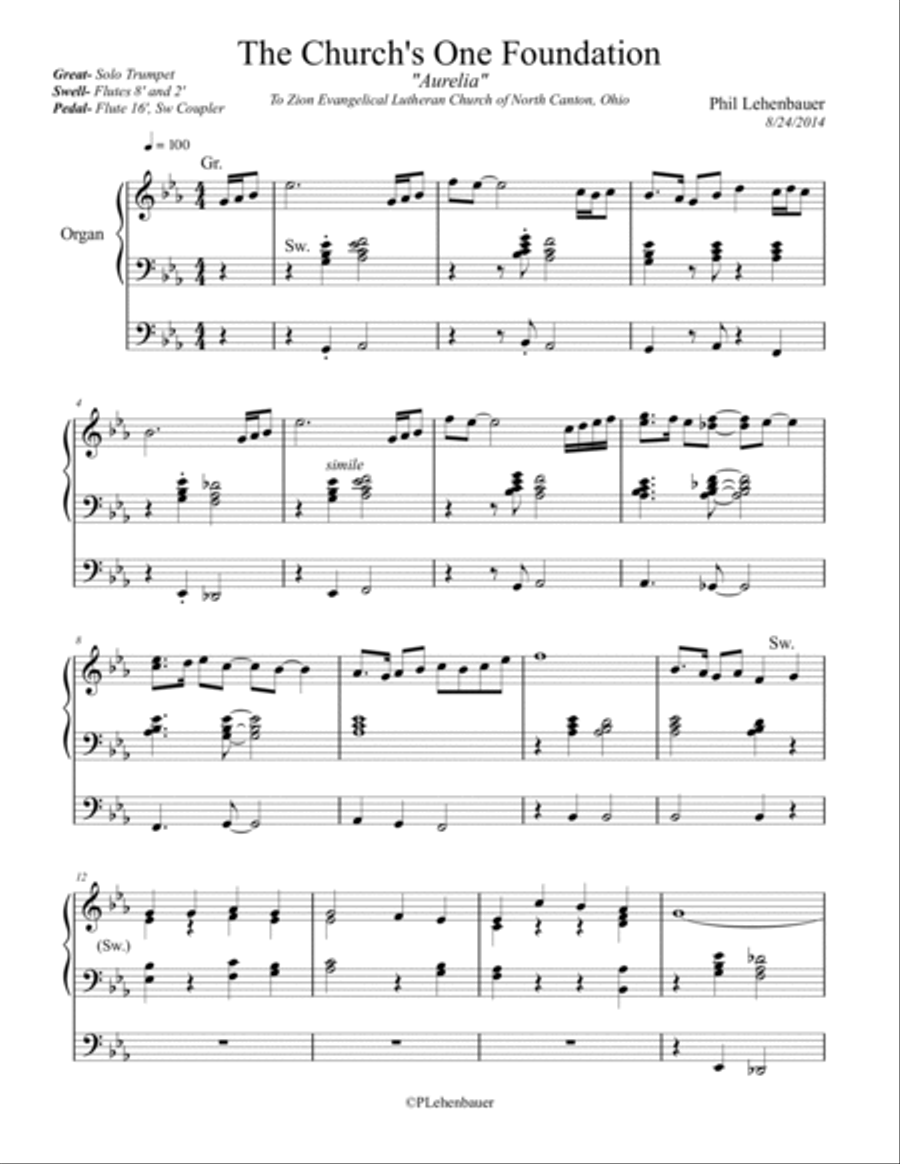 The Church's One Foundation (Aurelia) organ work, by Phil Lehenbauer image number null
