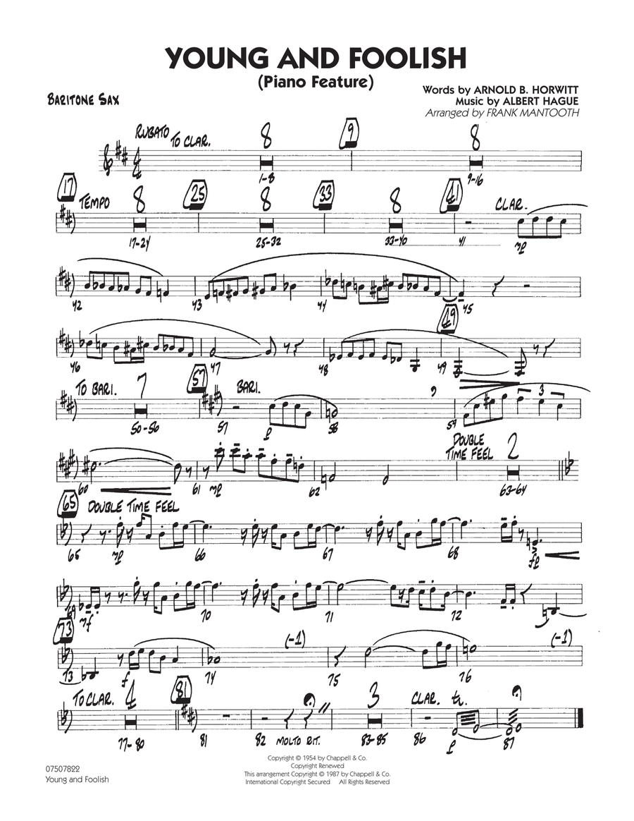 Young And Foolish - Baritone Sax Jazz Ensemble scores gallery preview page 1