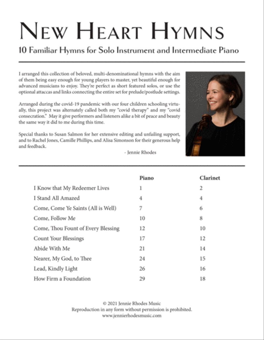 New Heart Hymns: 10 Familiar Hymns for Solo Clarinet in Bb and Intermediate Piano image number null