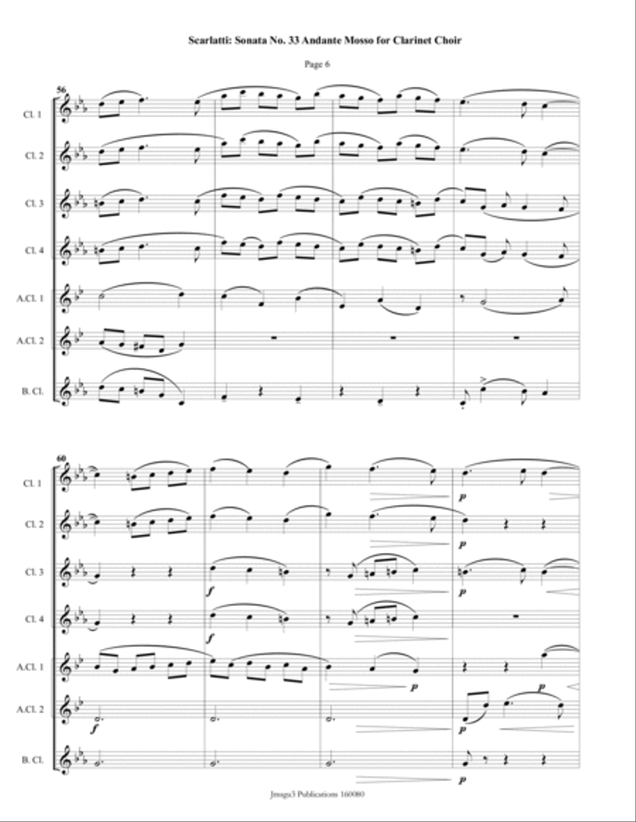 Scarlatti: Sonata No. 33 Andante Mosso for Clarinet Choir Clarinet Choir scores gallery preview page 6