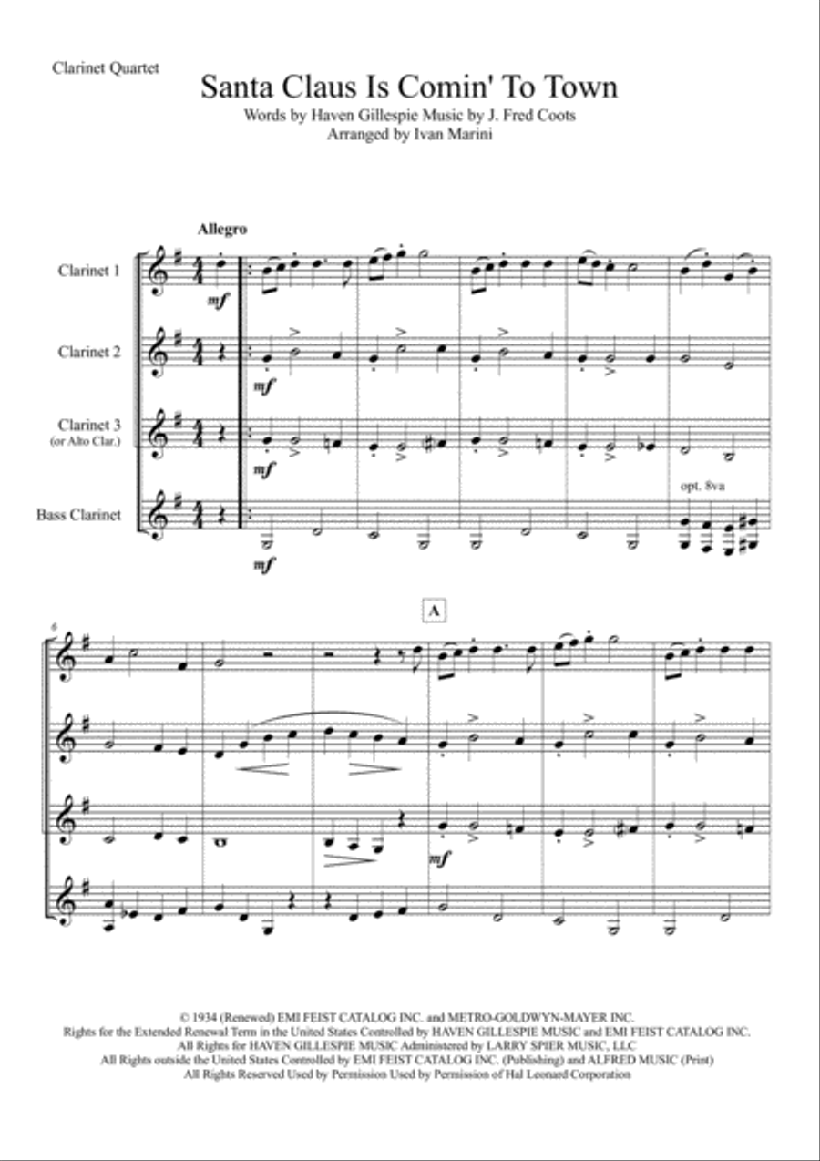 Santa Claus Is Comin' To Town Woodwind Quartet scores gallery preview page 3