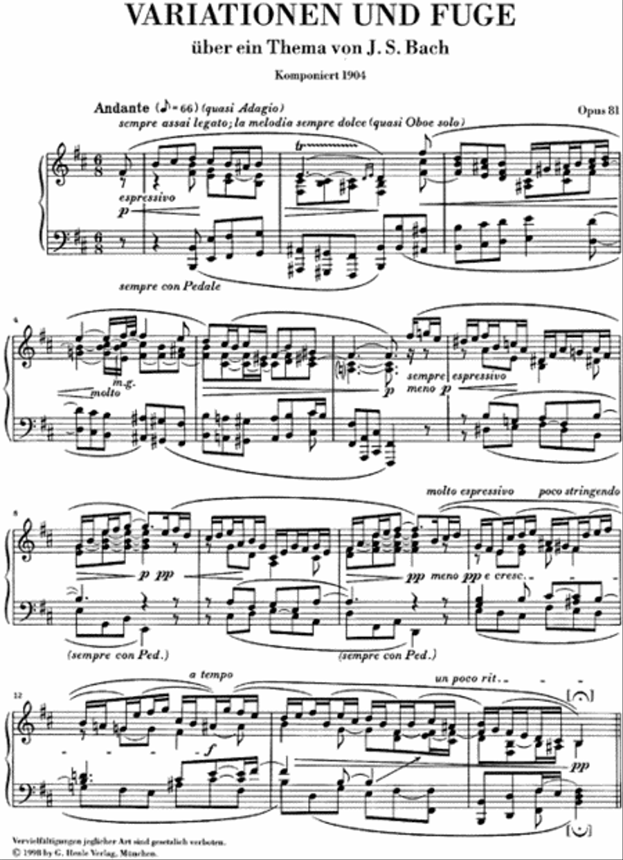 Variations and Fugue on a Theme by J.S. Bach Op. 81 Piano Solo scores gallery preview page 2