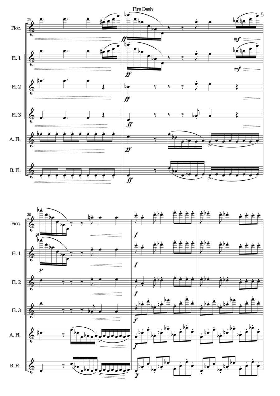 Fire Dash (flute sextet) Flute Solo scores gallery preview page 5