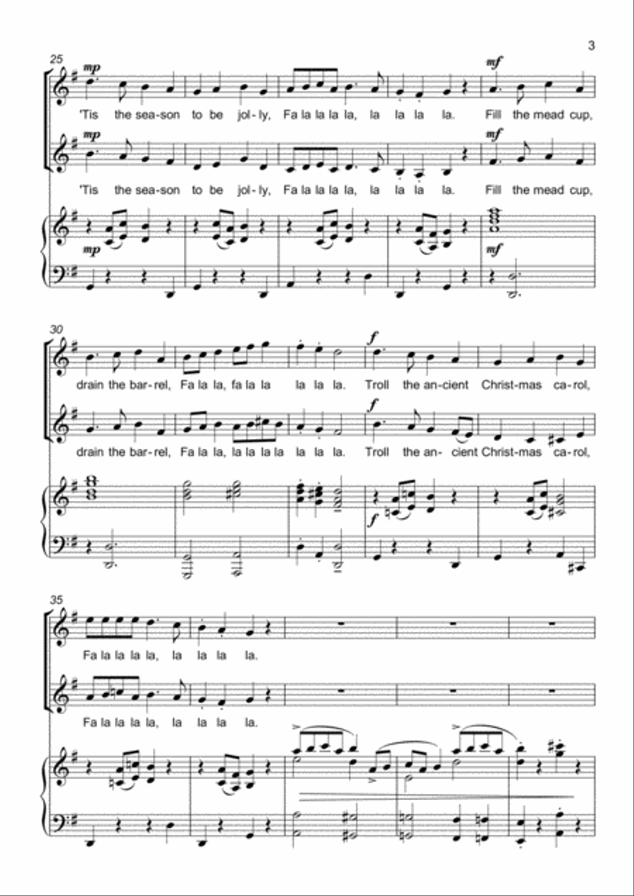 Deck the Halls with Boughs of Holly (Deck the Hall) - SA - Two Part Choir SA scores gallery preview page 3