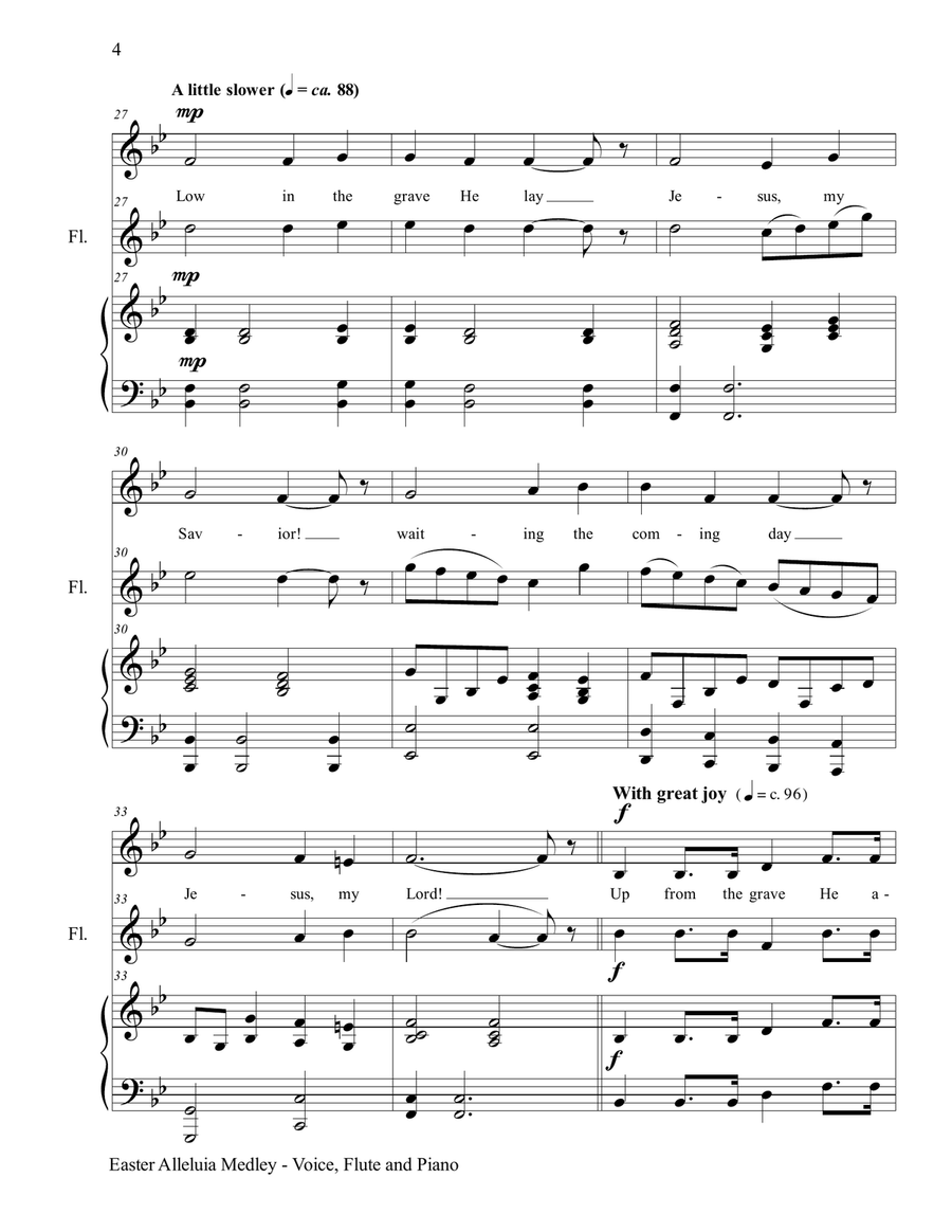 3 GREAT EASTER HYMNS (for Voice, Flute & Piano with Score/Parts) Small Ensemble scores gallery preview page 5