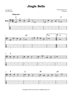 Jingle Bells - Melody for Bass in C (with TAB)
