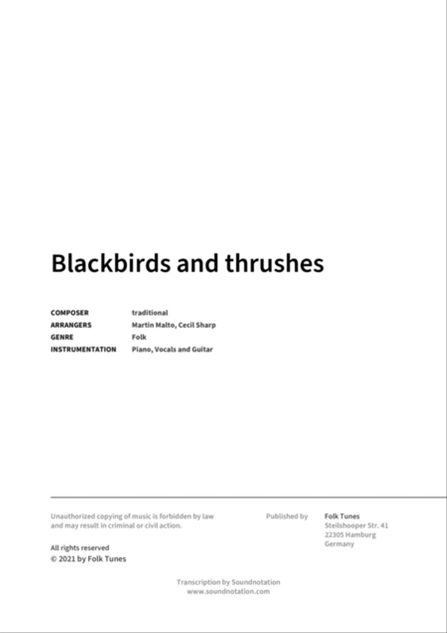 Blackbirds and thrushes Piano, Vocal, Guitar scores gallery preview page 2