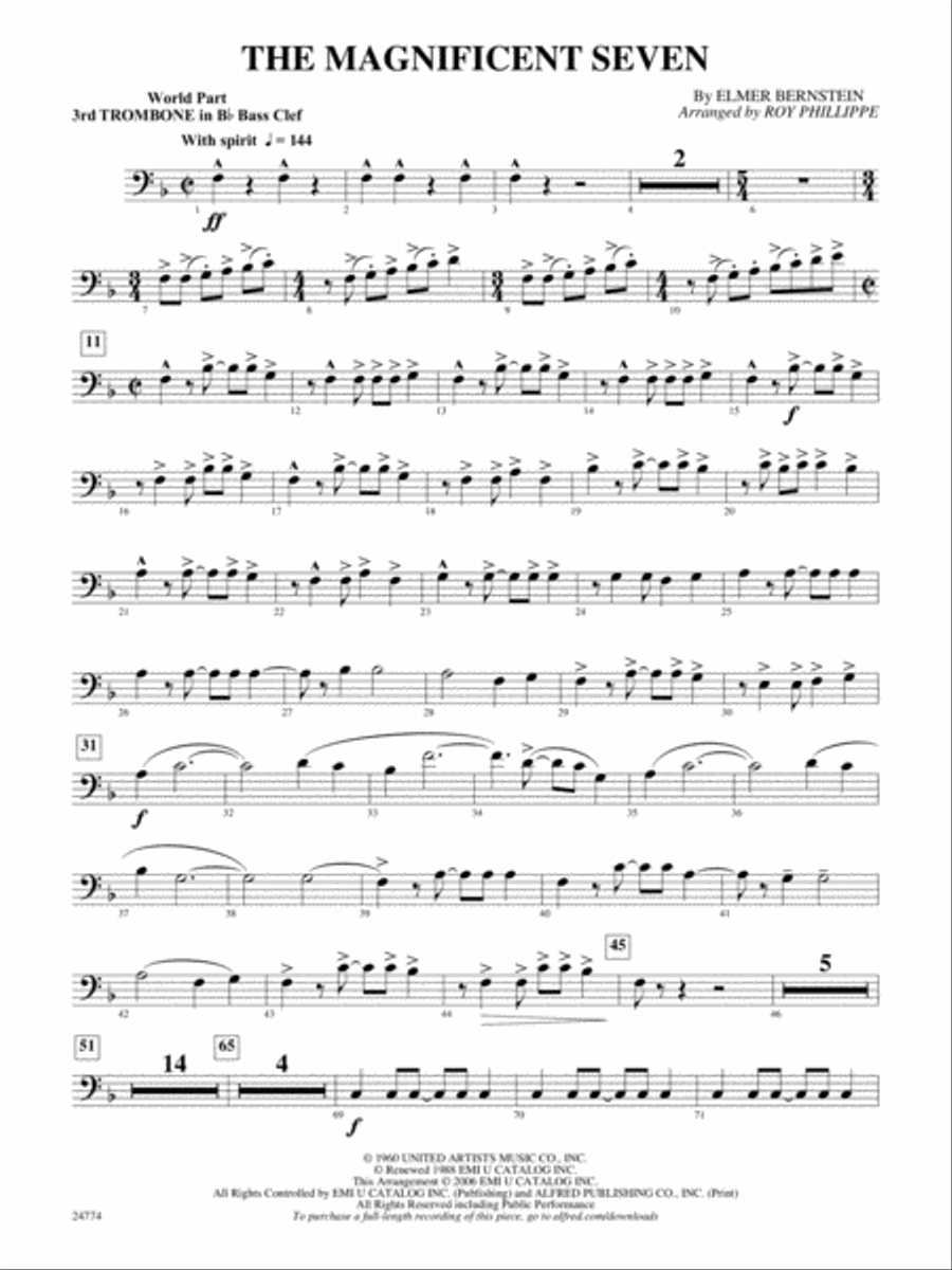 The Magnificent Seven: (World Part) 3rd B-flat Trombone B.C. Concert Band scores gallery preview page 1