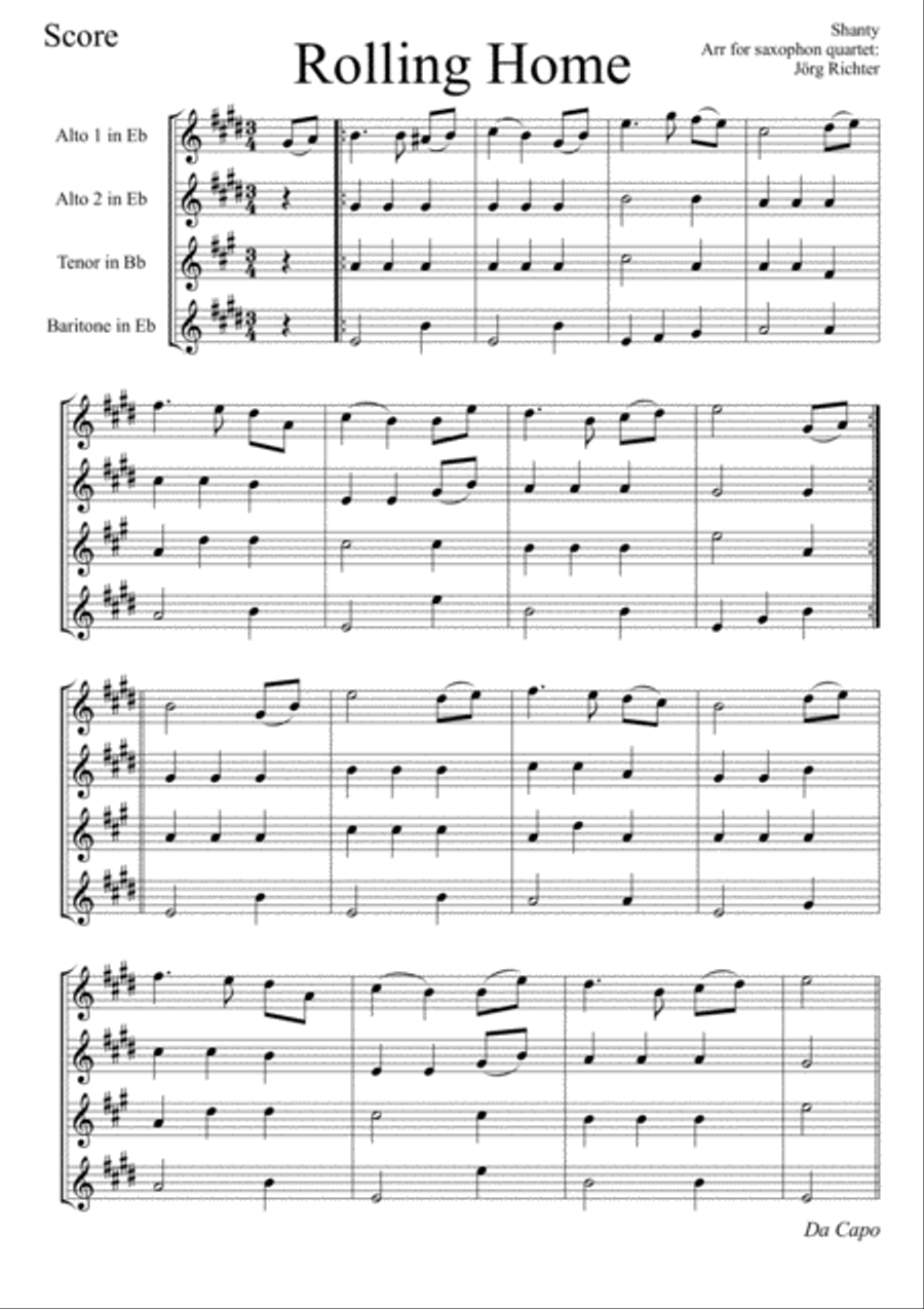 Rolling Home for Saxophone Quartet Saxophone Quartet scores gallery preview page 2