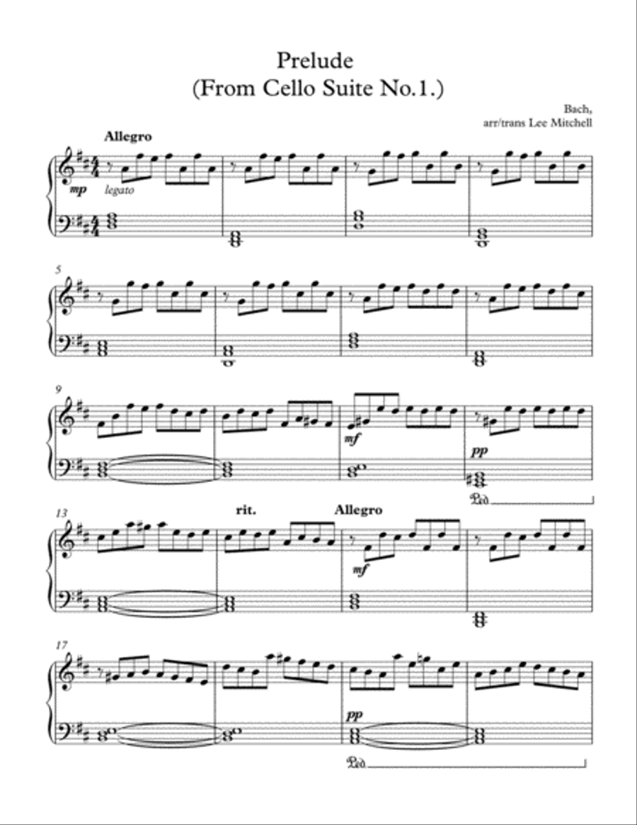 Prelude (Cello Suite No.1. Piano Solo scores gallery preview page 1