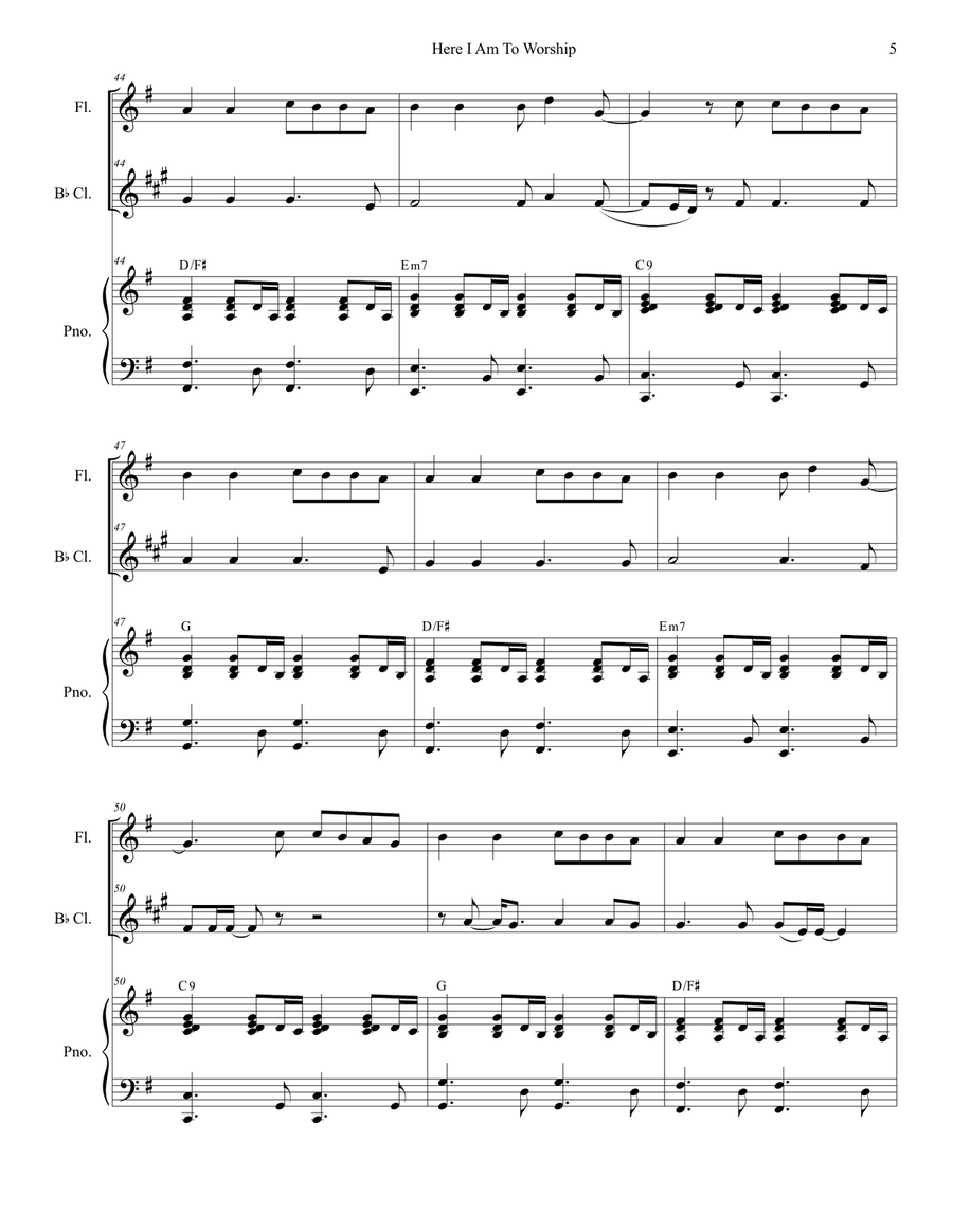 Here I Am To Worship Woodwind Duet scores gallery preview page 5