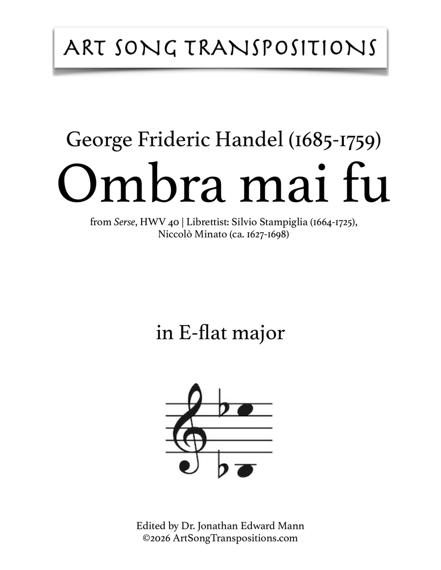 HANDEL: Ombra mai fu (transposed to E-flat major)