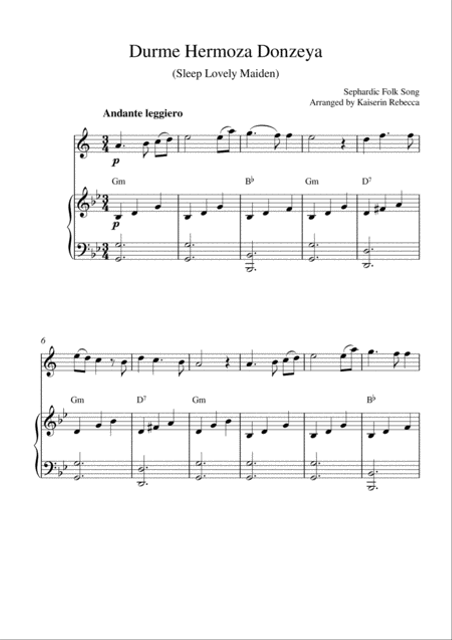 Durme Hermoza Donzeya (Sleep Lovely Maiden) (for tenor saxophone solo and piano accompaniment) Tenor Saxophone scores gallery preview page 1