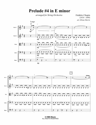 PRELUDE #4 IN E MINOR - Frederic Chopin - arranged for string orchestra (score, parts, and license)