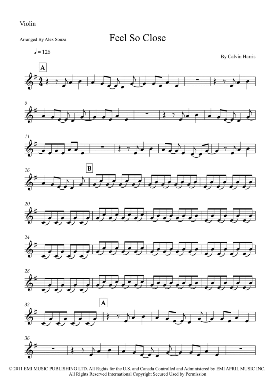 Feel So Close Violin Solo scores gallery preview page 1
