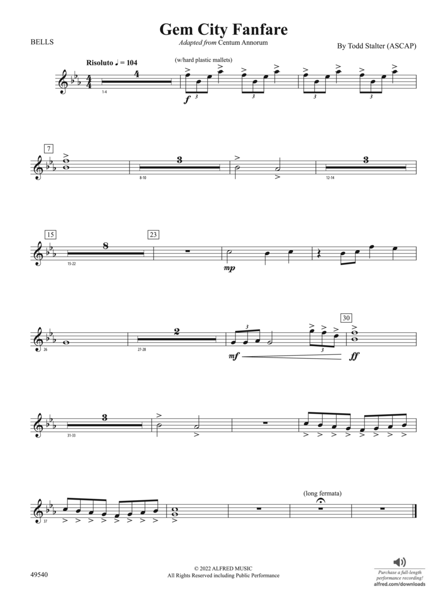 Gem City Fanfare: 2nd Mallet Percussion Concert Band scores gallery preview page 1