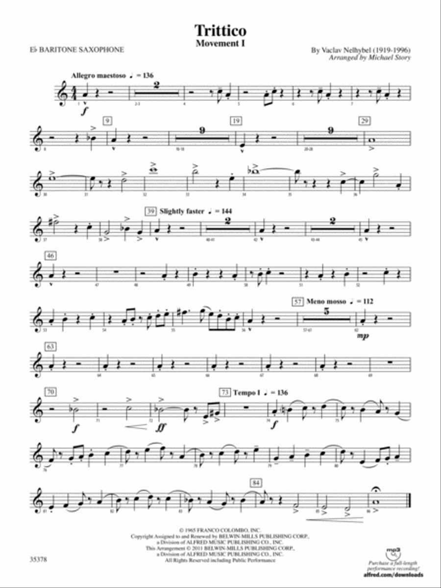 Trittico: E-flat Baritone Saxophone Concert Band scores gallery preview page 1
