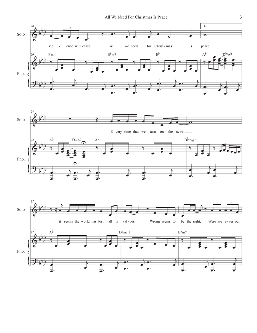 All We Need For Christmas Is Peace (Vocal solo with Unison choir) Unison Choir scores gallery preview page 3