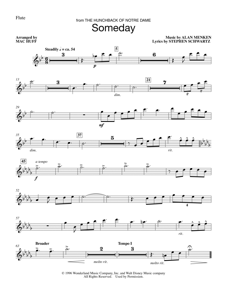 Someday (from The Hunchback Of Notre Dame) (arr. Mac Huff) - Flute