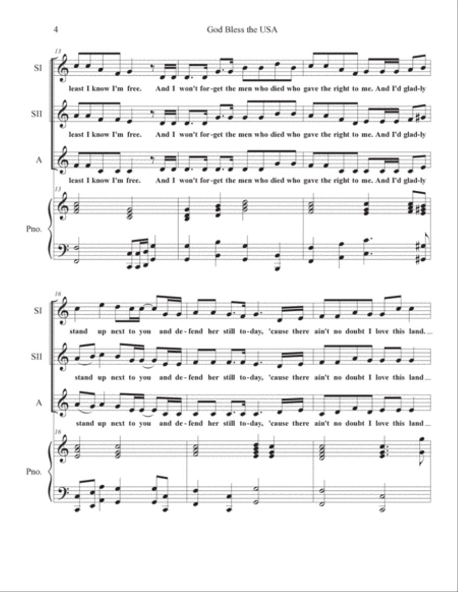 God Bless The U.s.a. God Bless The U.s.a. SSA scores gallery preview page 4