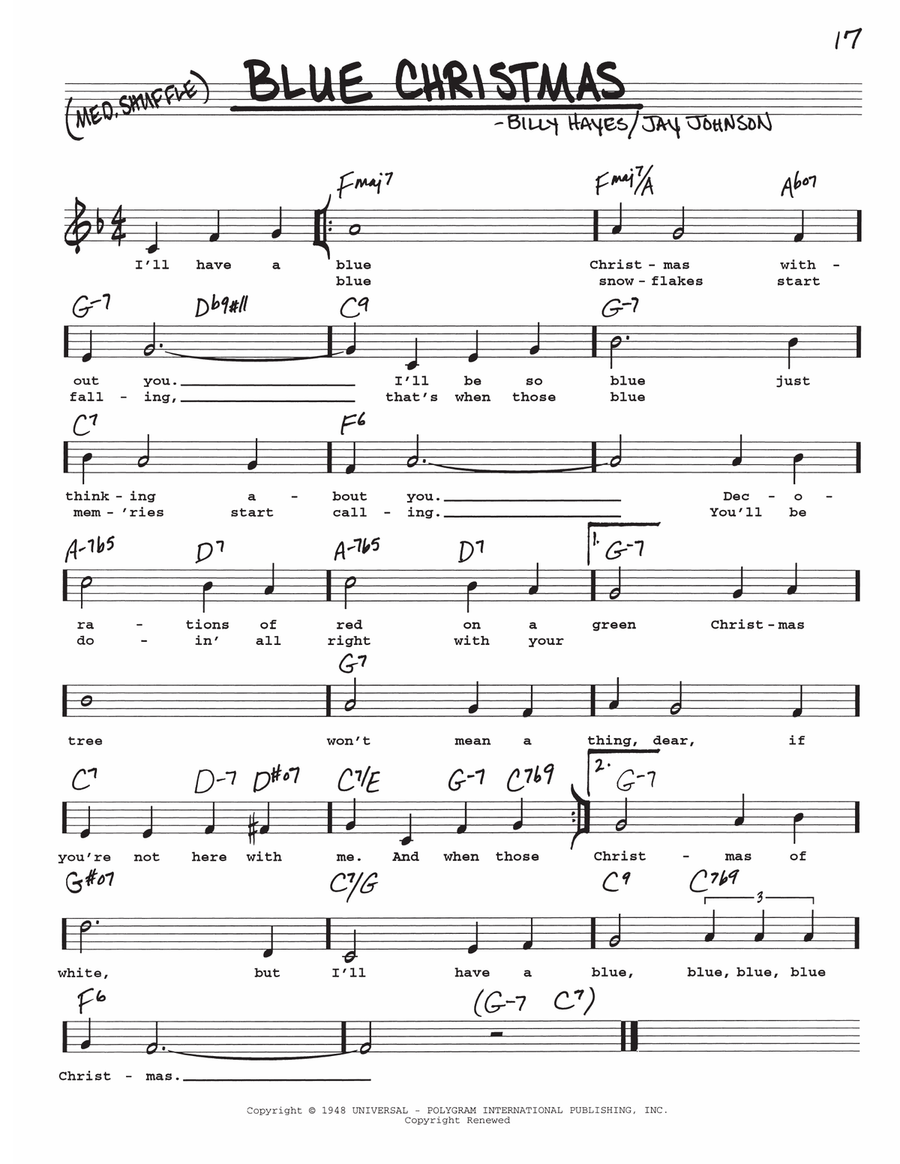 Blue Christmas by Elvis Presley Voice Digital Sheet Music