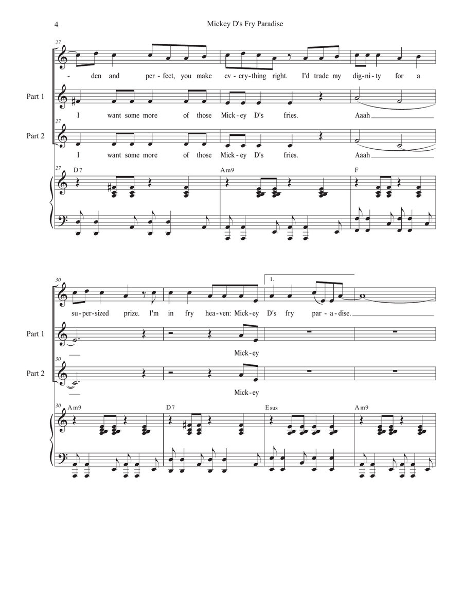 Mickey D's Fry Paradise (Solo with 2-part choir) 2-Part scores gallery preview page 4