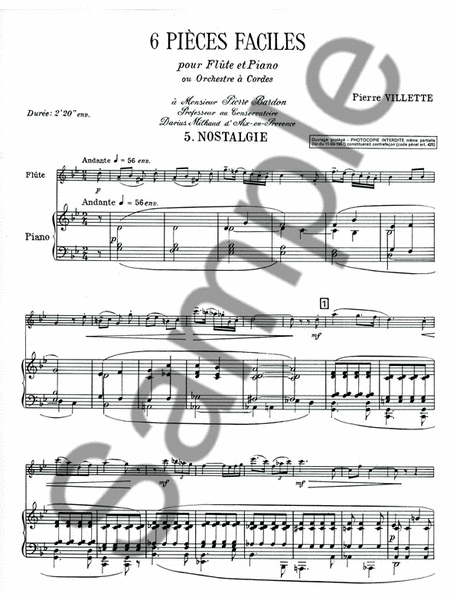 6 Pieces Faciles No.5 Op.51 'nostalgie' (flute And Piano)