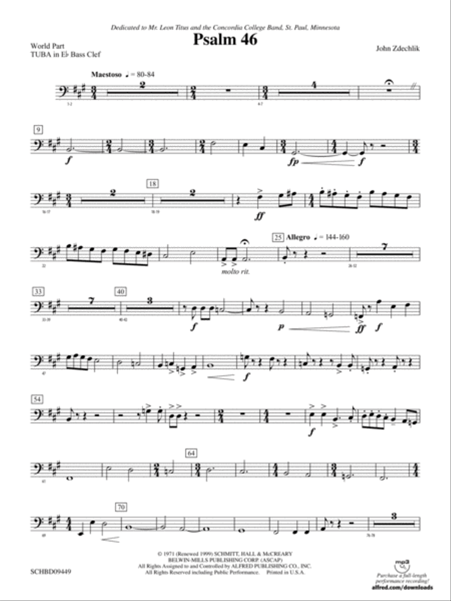 Psalm 46: (World Part) E-flat Tuba B.C. Concert Band scores gallery preview page 1