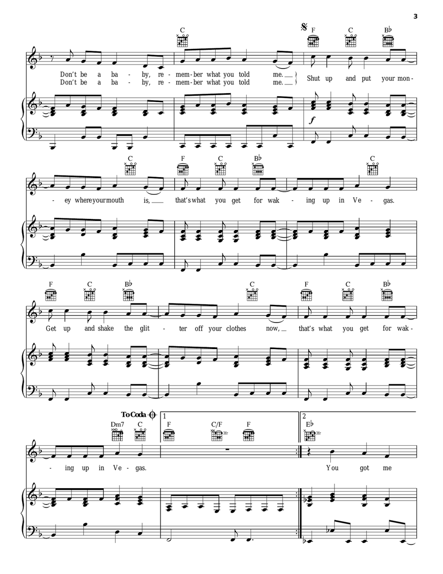Waking Up In Vegas Piano, Vocal, Guitar scores gallery preview page 3