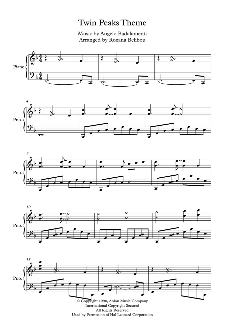 Twin Peaks Theme Piano Solo scores gallery preview page 1