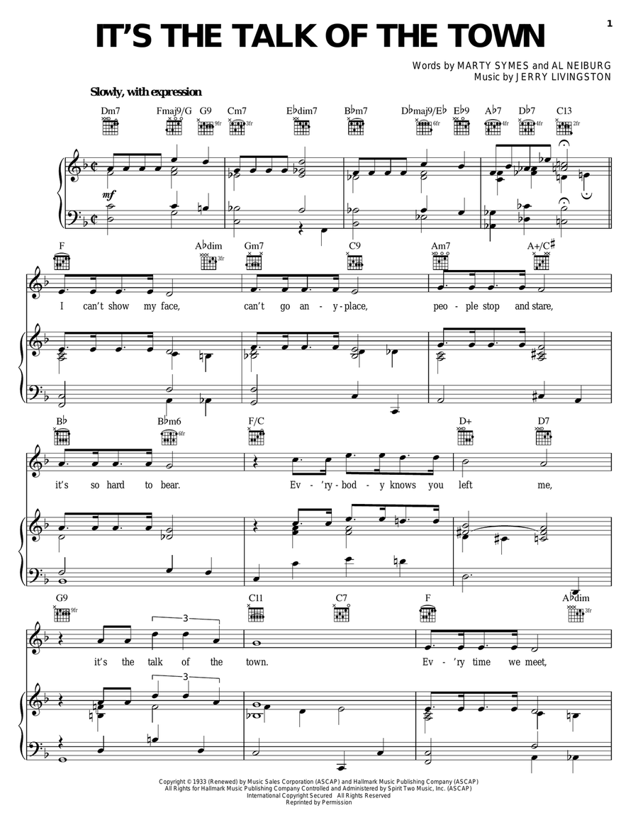 It's The Talk Of The Town Piano, Vocal, Guitar scores gallery preview page 1