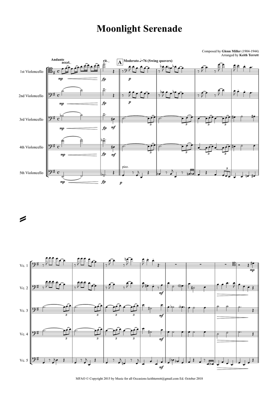 Moonlight Serenade for Cello Quintet (Jazz for 5 Strings Series) String Orchestra scores gallery preview page 2