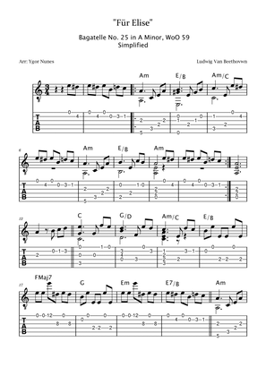 Beethoven - Für Elise - Easy Classical Guitar wih TABS
