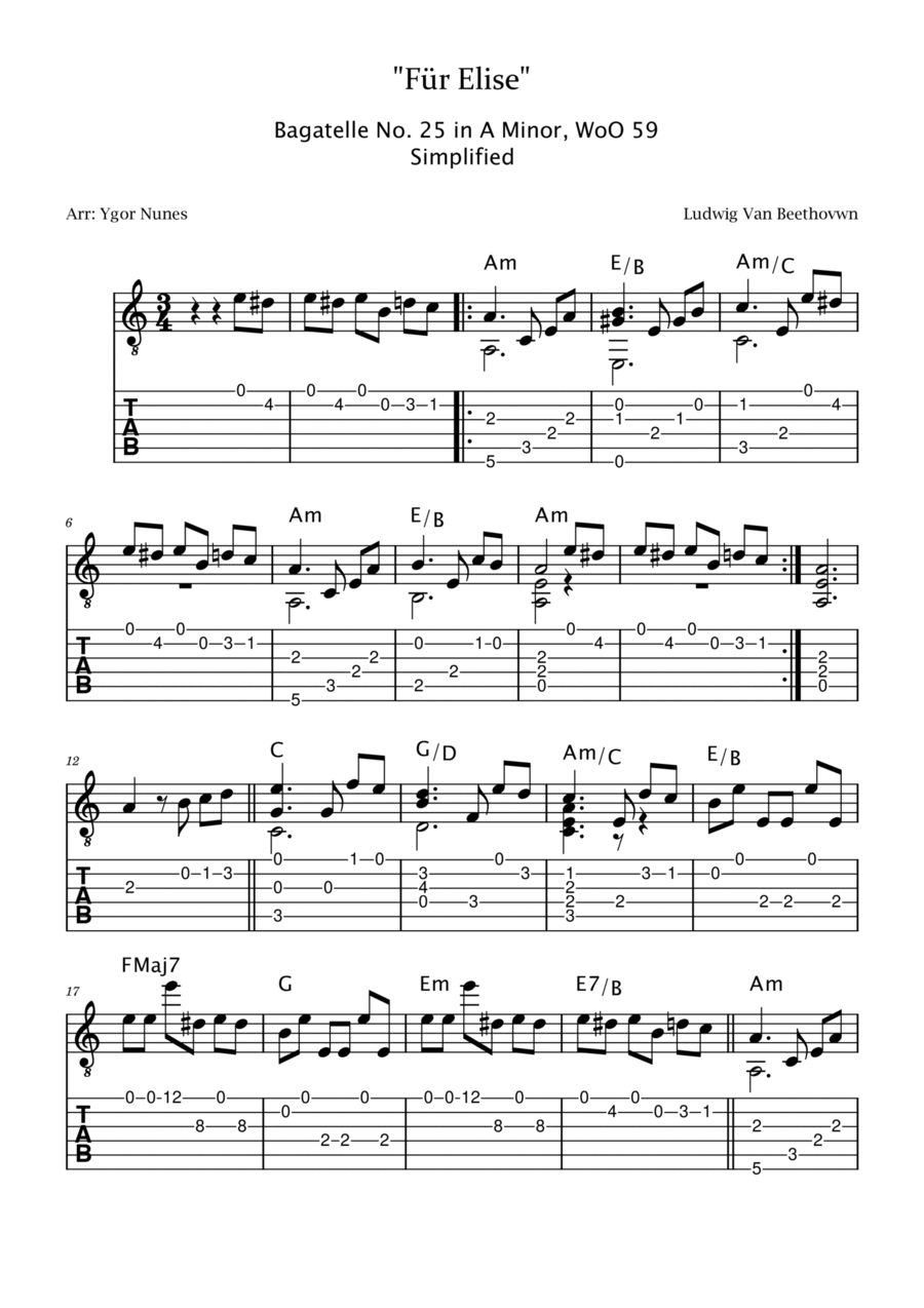 Fur elise shop classical guitar