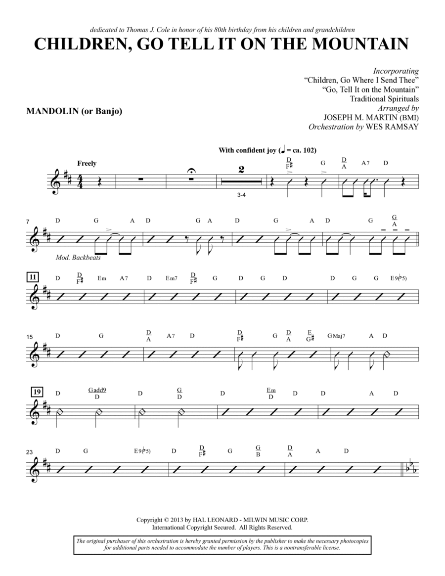 Children, Go Tell It on the Mountain - Mandolin/Banjo Choir scores gallery preview page 1