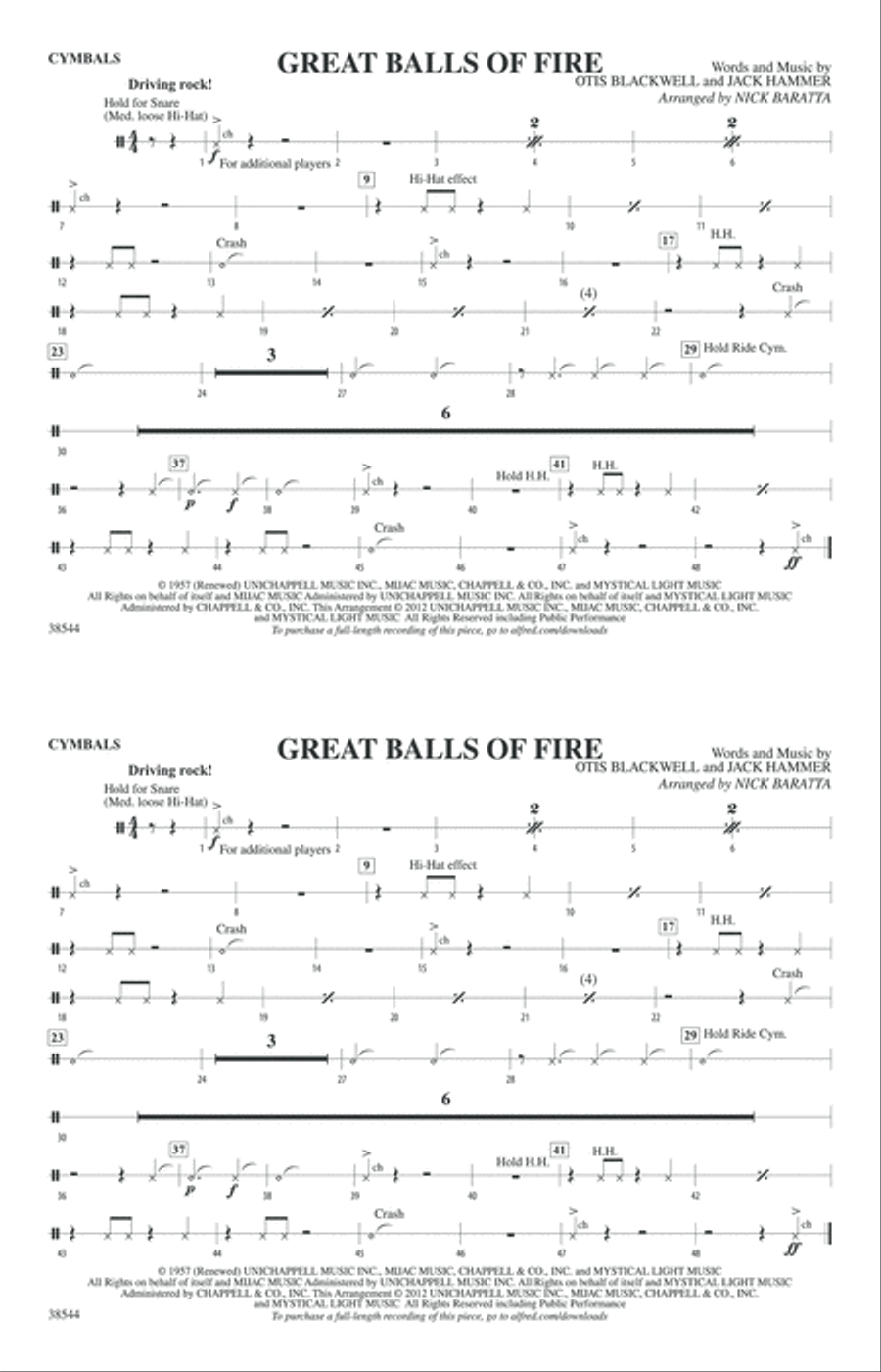 Great Balls of Fire: Cymbals Marching Band scores gallery preview page 1