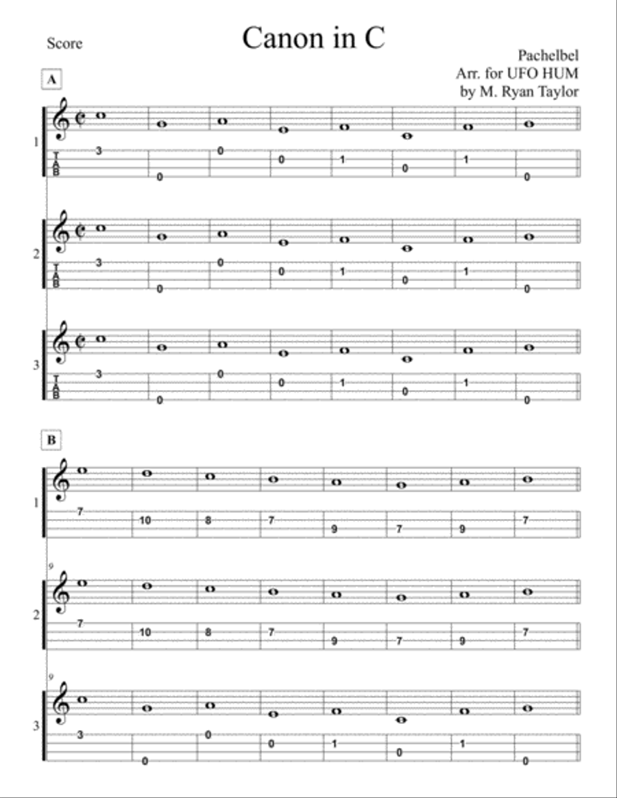 Canon in C from Pachelbel's Canon in D for Ukulele Trio / Ensemble / Band / Orchestra Ukulele scores gallery preview page 1