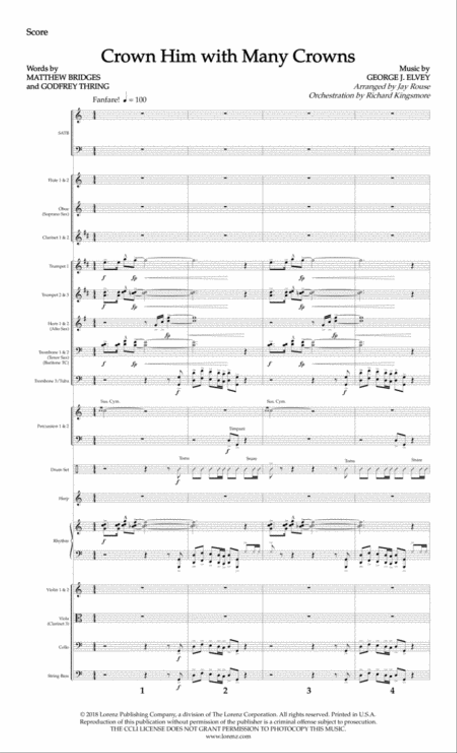 Crown Him with Many Crowns - Orchestral Score and Parts