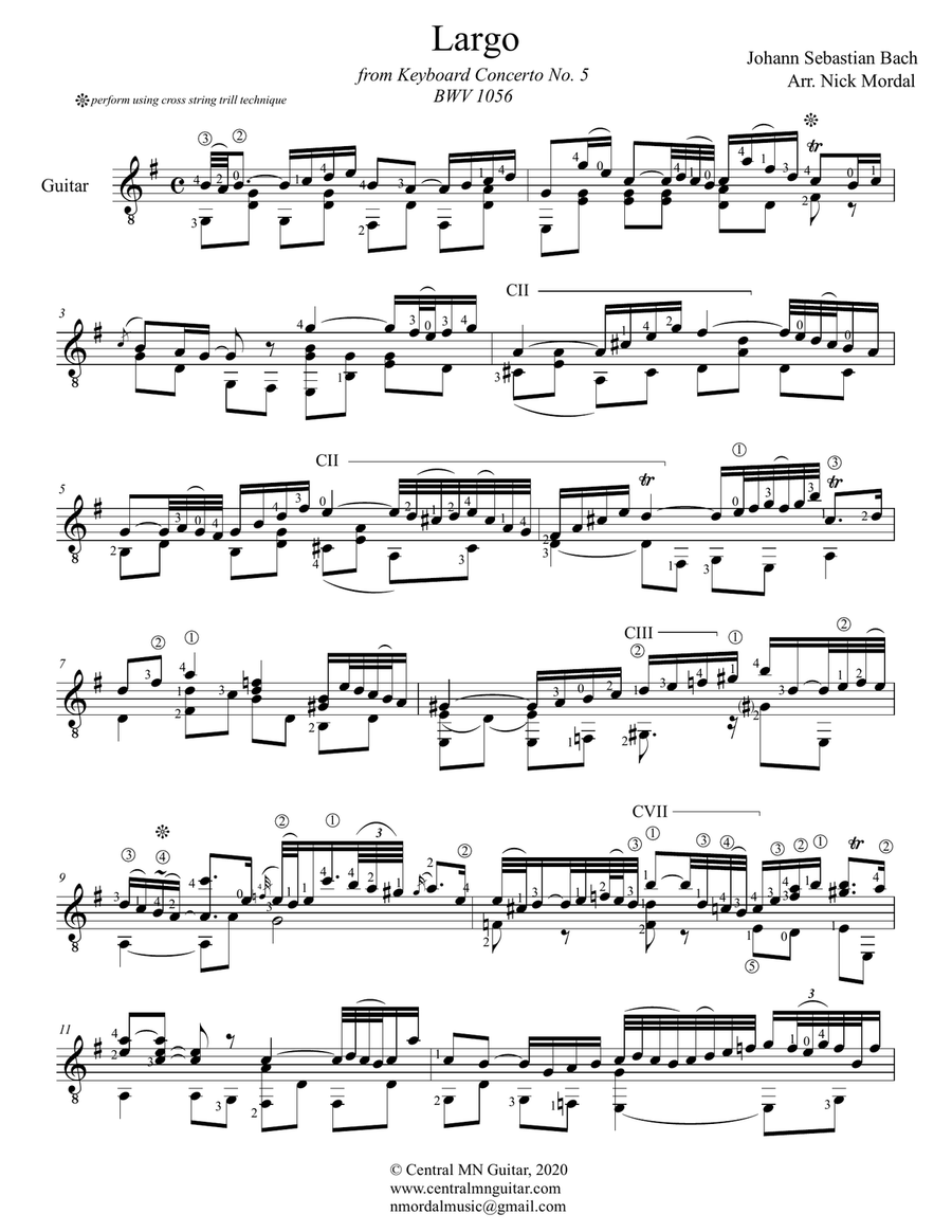 Largo from Keyboard Concerto no. 5, BWV 1056 Acoustic Guitar scores gallery preview page 1