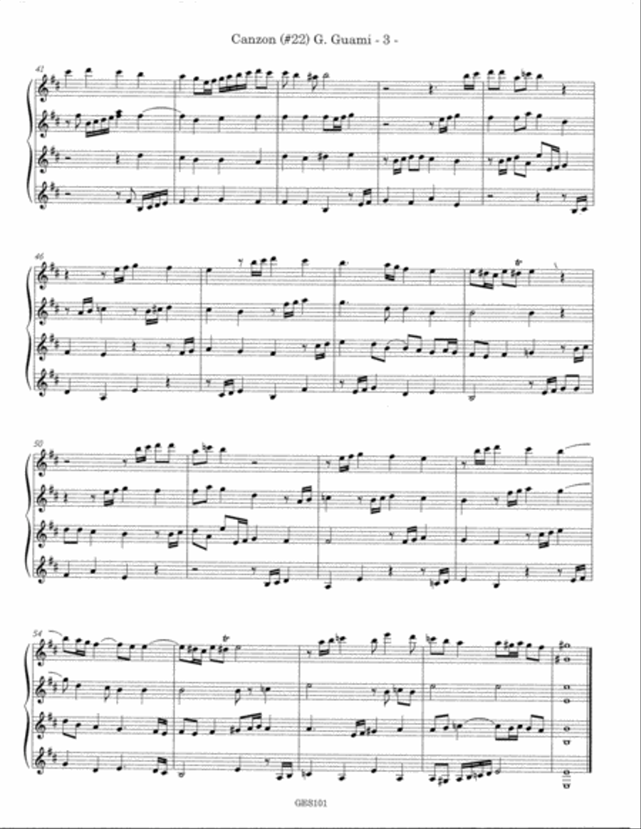 Canzon (#22) arr. for guitar quartet Small Ensemble scores gallery preview page 5