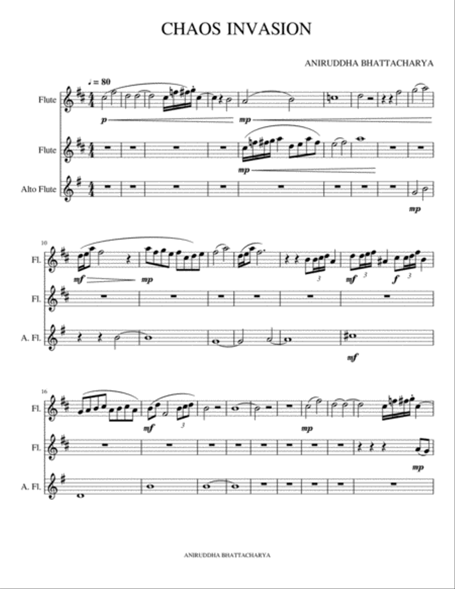 Chaos invasion-a flute trio(2 c-flute & 1 G-flute) Flute Trio scores gallery preview page 1