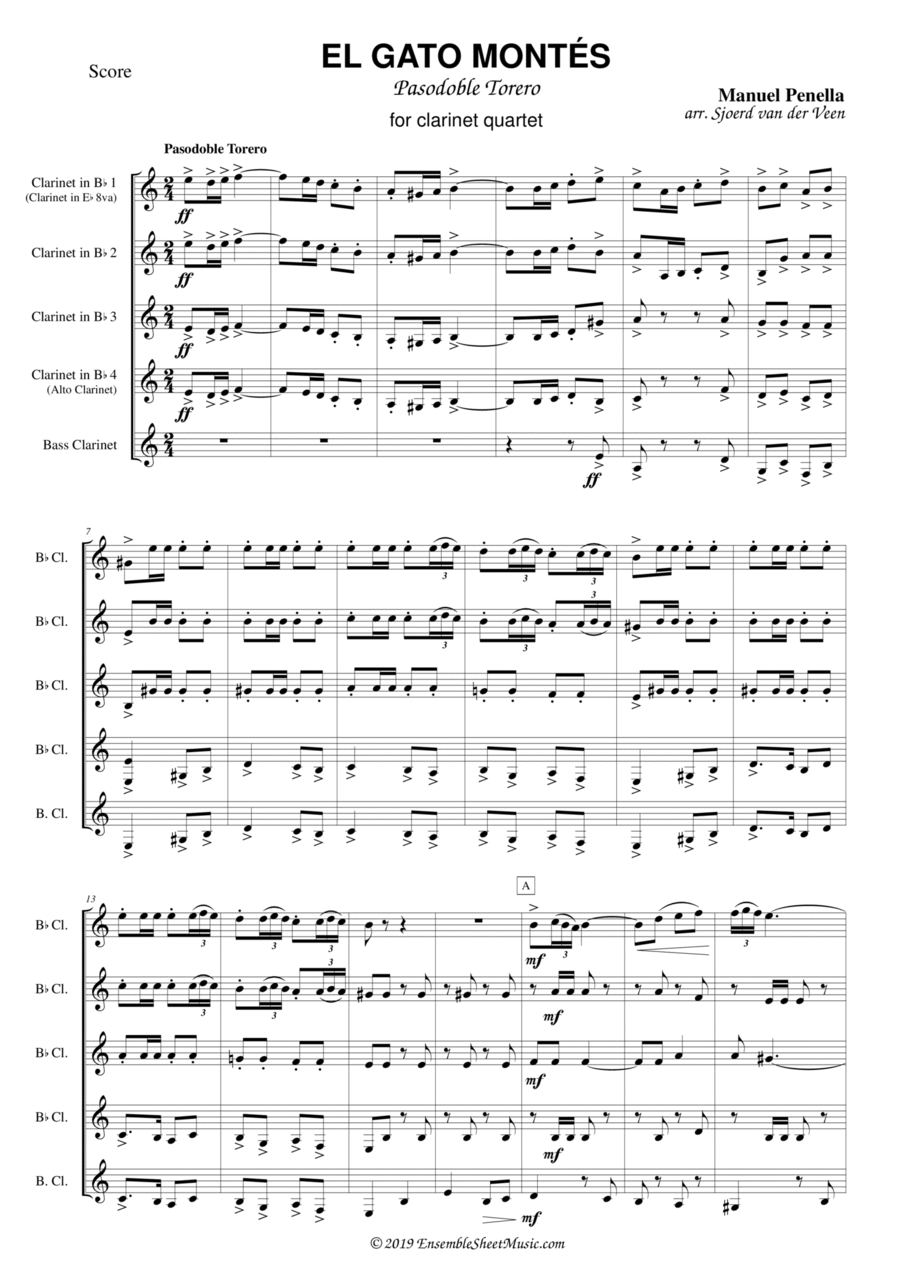 El Gato Montés for clarinet quintet or ensemble Clarinet Quintet scores gallery preview page 1