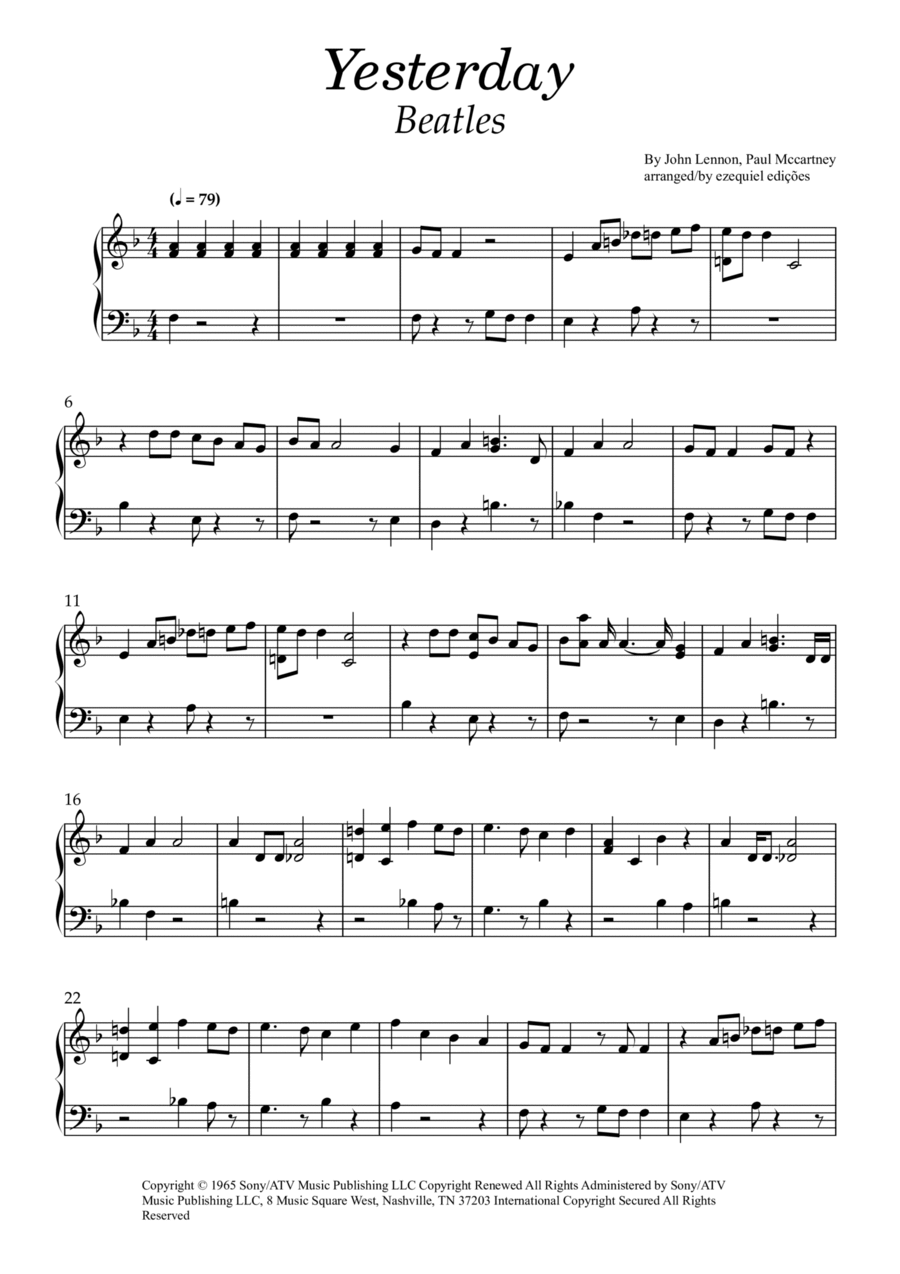 Yesterday Piano Solo scores gallery preview page 1