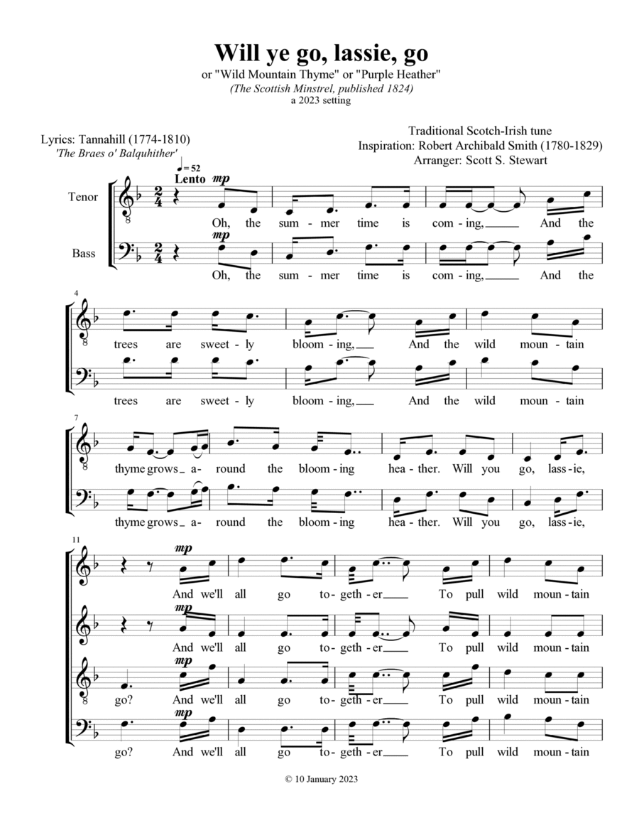 Will ye go, lassie, go? Will ye go, lassie, go? 4-Part scores gallery preview page 1