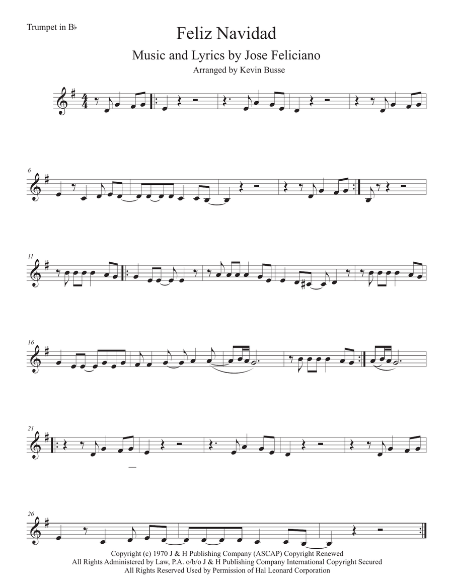 Feliz Navidad Trumpet Solo scores gallery preview page 1