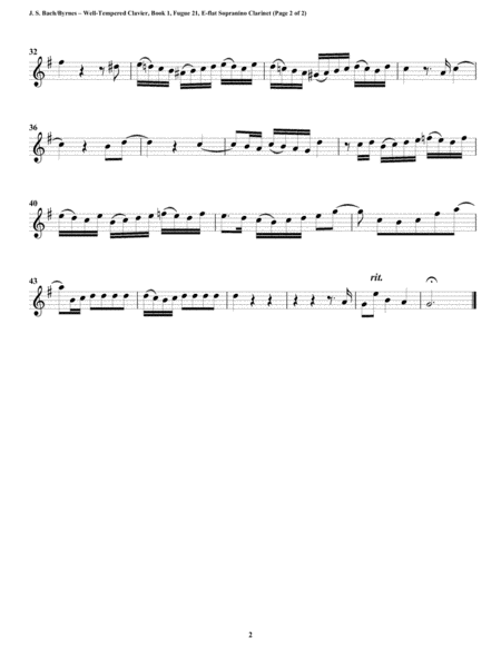 Fugue 21 from Well-Tempered Clavier, Book 1 (Clarinet Quintet) image number null