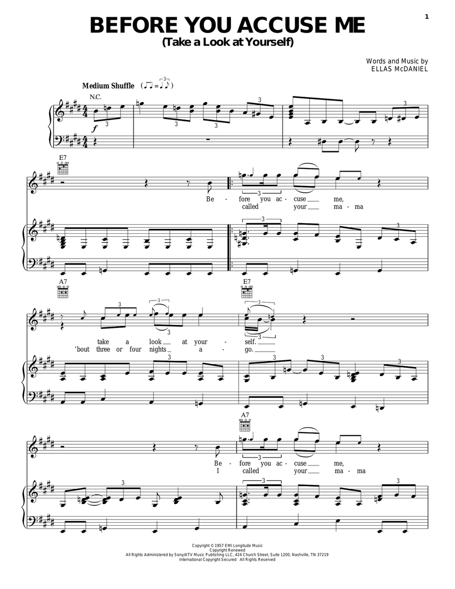 Before You Accuse Me (Take A Look At Yourself) Piano, Vocal, Guitar scores gallery preview page 1