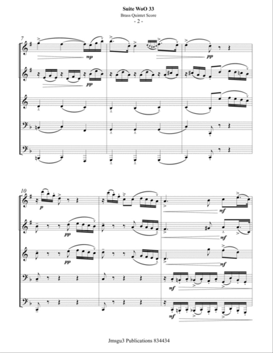 Beethoven: Suite WoO 33 for Brass Quintet Brass Quintet scores gallery preview page 2